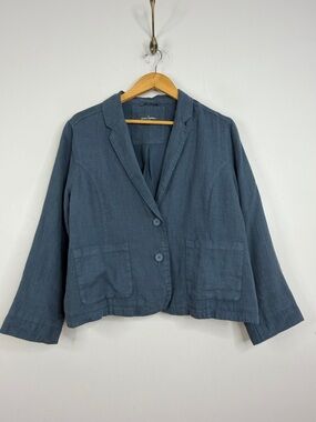 Seasalt Cornwall Linen Jacket Womens US 12 Petite Gray Blue Blinker Blazer